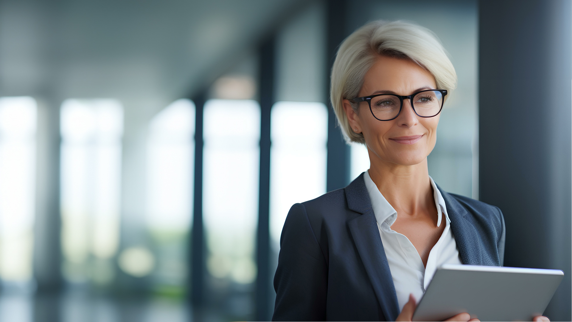 donna in ufficio con tablet