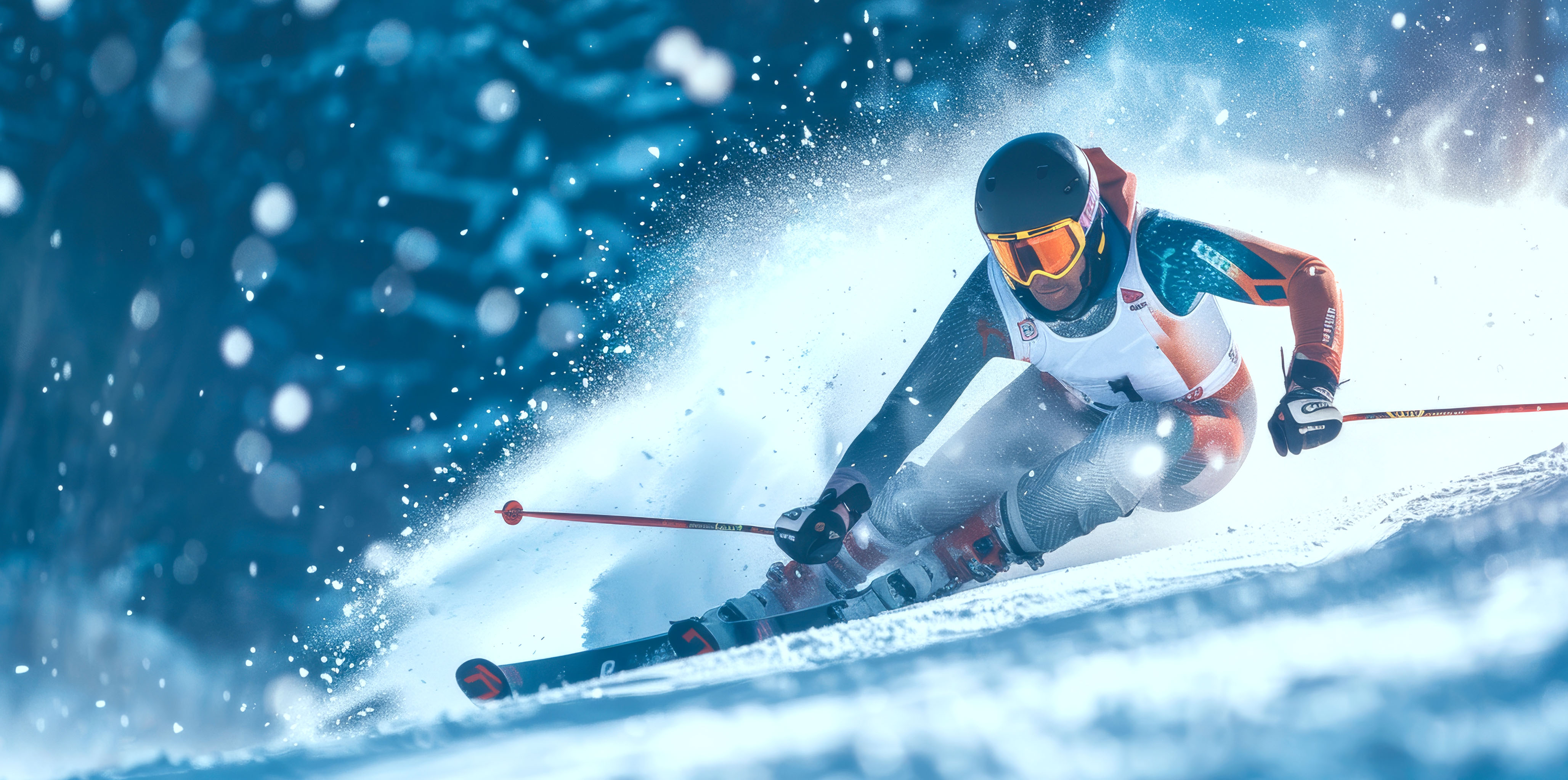Professional Ski Racer Navigating a Slalom Course